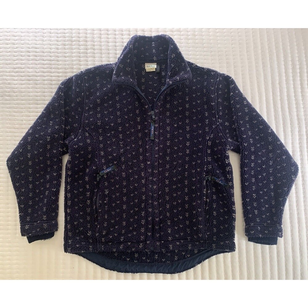 Women’s Vintage LL Bean Birdseye Pile Fleece Navy Blue Full Zip Jacket Small